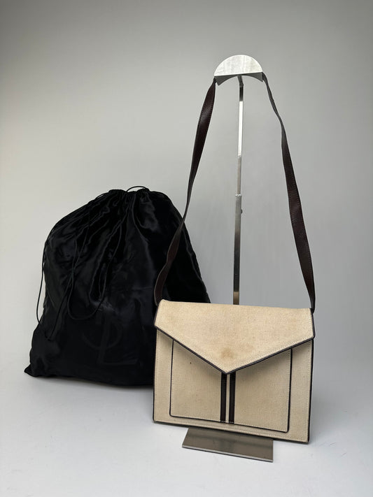 Vintage Yves Saint Laurent Canvas Envelope Shoulder Bag Beige