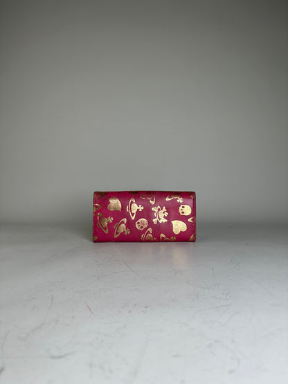 Vintage Vivienne Westwood Printed Leather Wallet Pink Gold