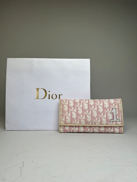 Vintage Dior Trotter Canvas Wallet Cream Pink Silver