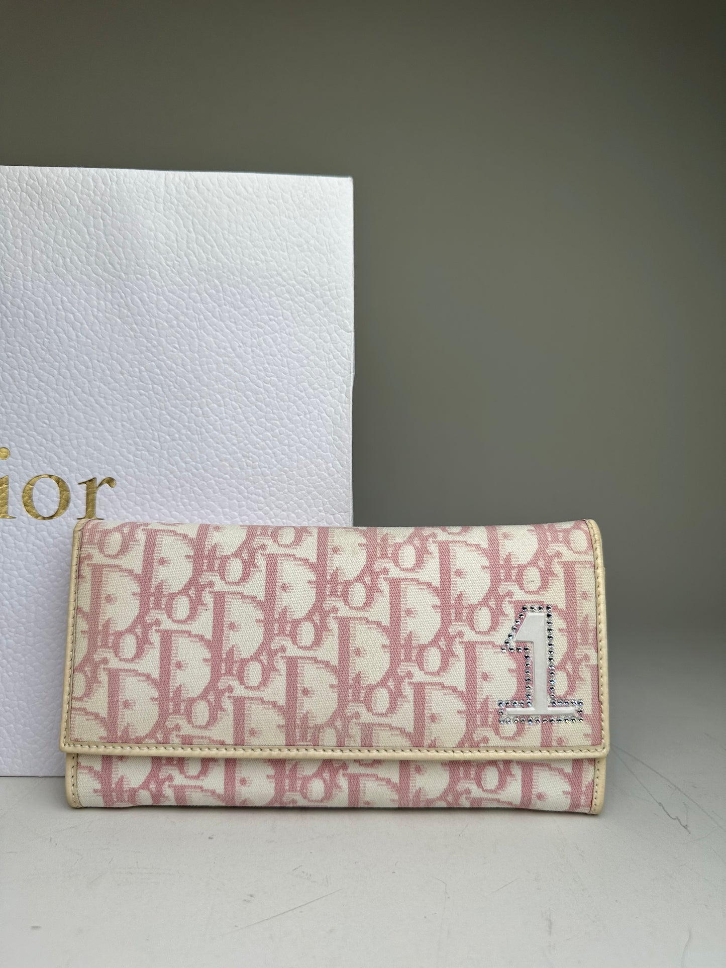 Vintage Dior Trotter Canvas Wallet Cream Pink Silver