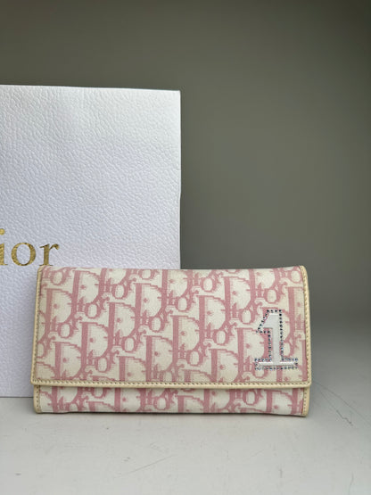 Vintage Dior Trotter Canvas Wallet Cream Pink Silver