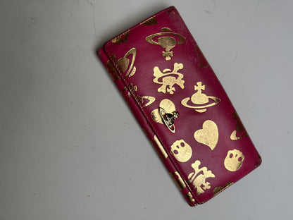 Vintage Vivienne Westwood Printed Leather Wallet Pink Gold