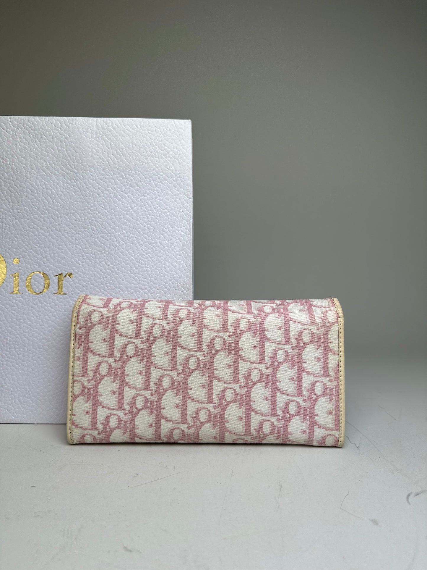 Vintage Dior Trotter Canvas Wallet Cream Pink Silver