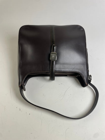 Vintage Courreges Leather Shoulder Bag Dark Brown Silver Buckle