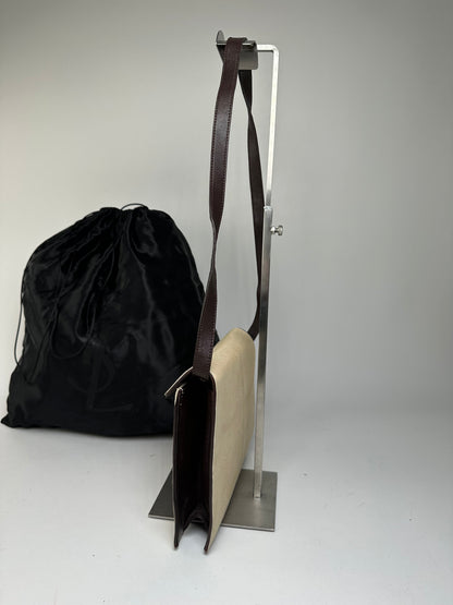 Vintage Yves Saint Laurent Canvas Envelope Shoulder Bag Beige
