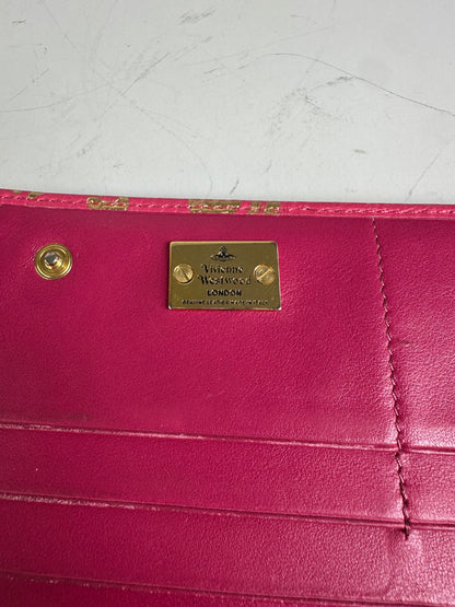 Vintage Vivienne Westwood Printed Leather Wallet Pink Gold