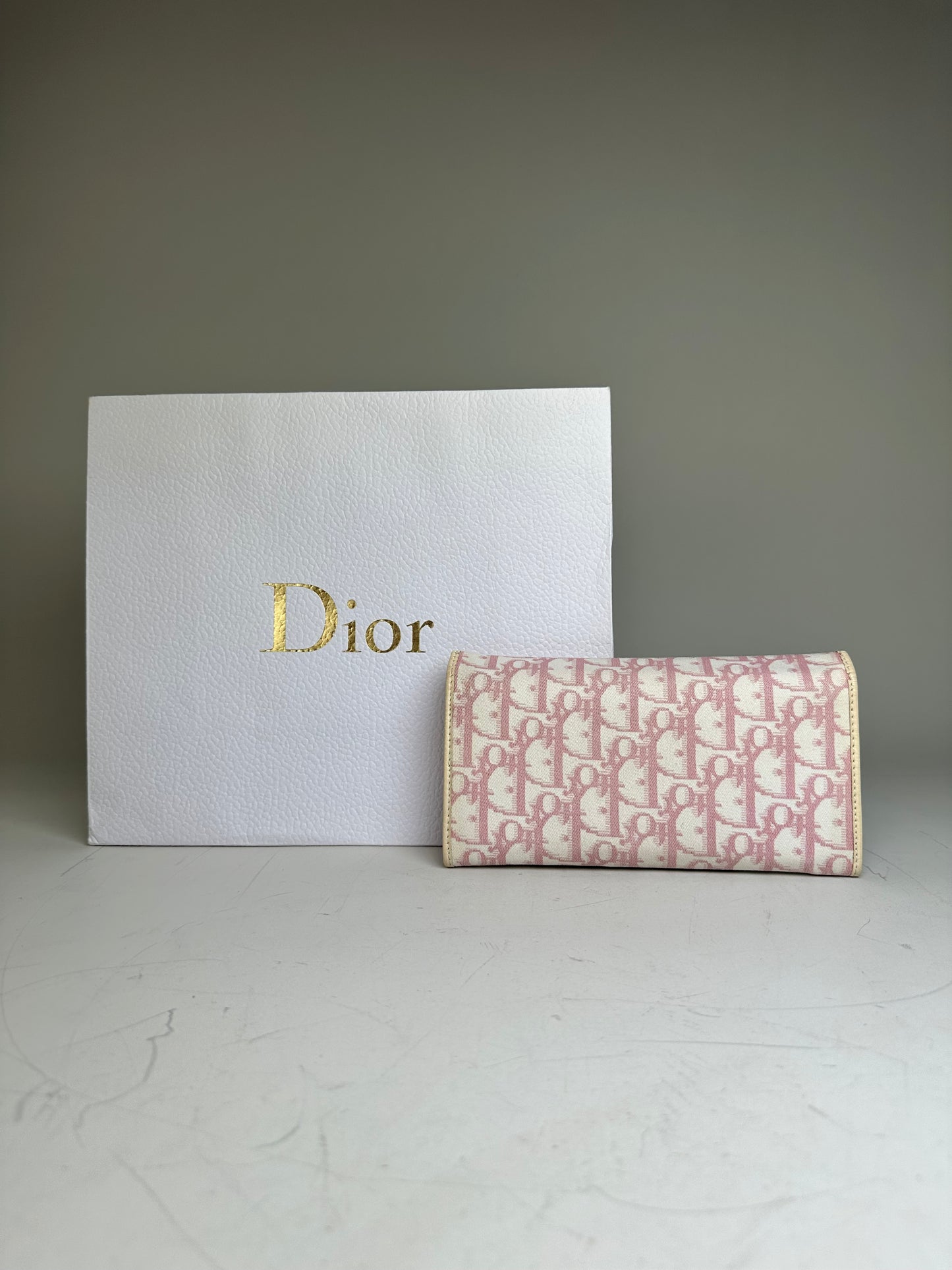 Vintage Dior Trotter Canvas Wallet Cream Pink Silver