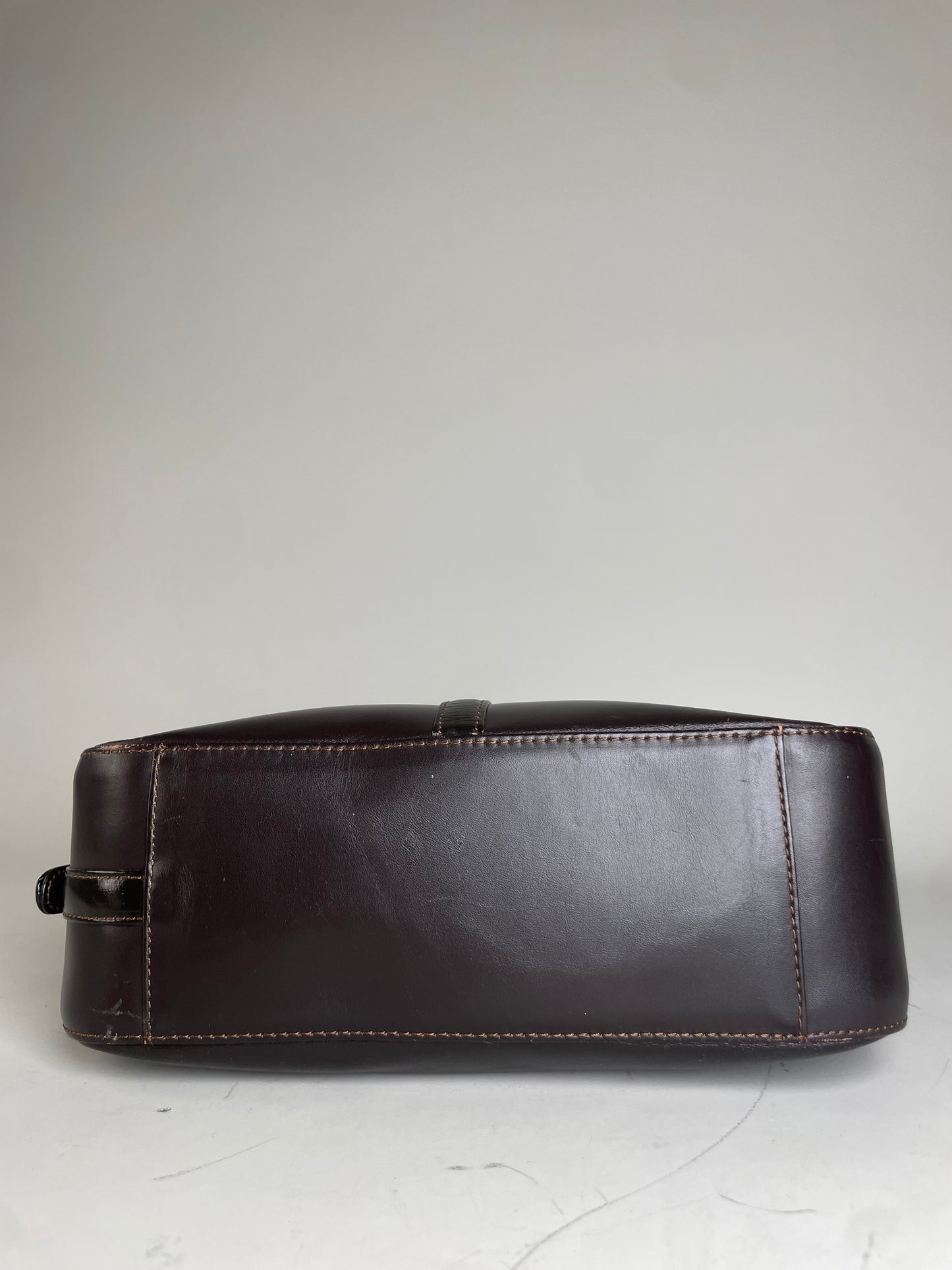 Vintage Courreges Leather Shoulder Bag Dark Brown Silver Buckle