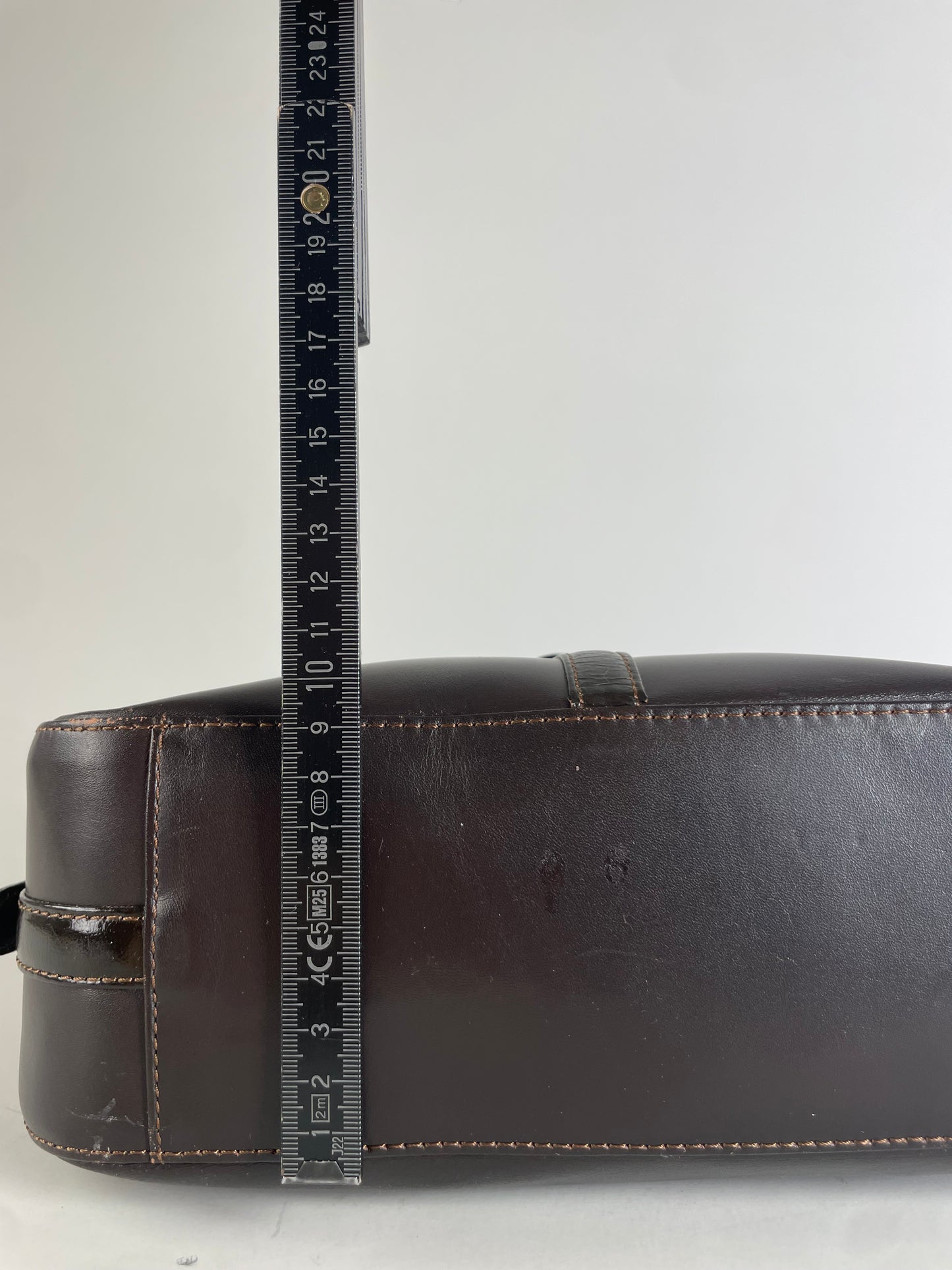 Vintage Courreges Leather Shoulder Bag Dark Brown Silver Buckle
