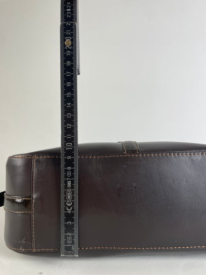 Vintage Courreges Leather Shoulder Bag Dark Brown Silver Buckle