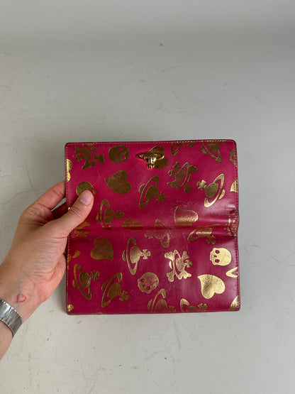 Vintage Vivienne Westwood Printed Leather Wallet Pink Gold