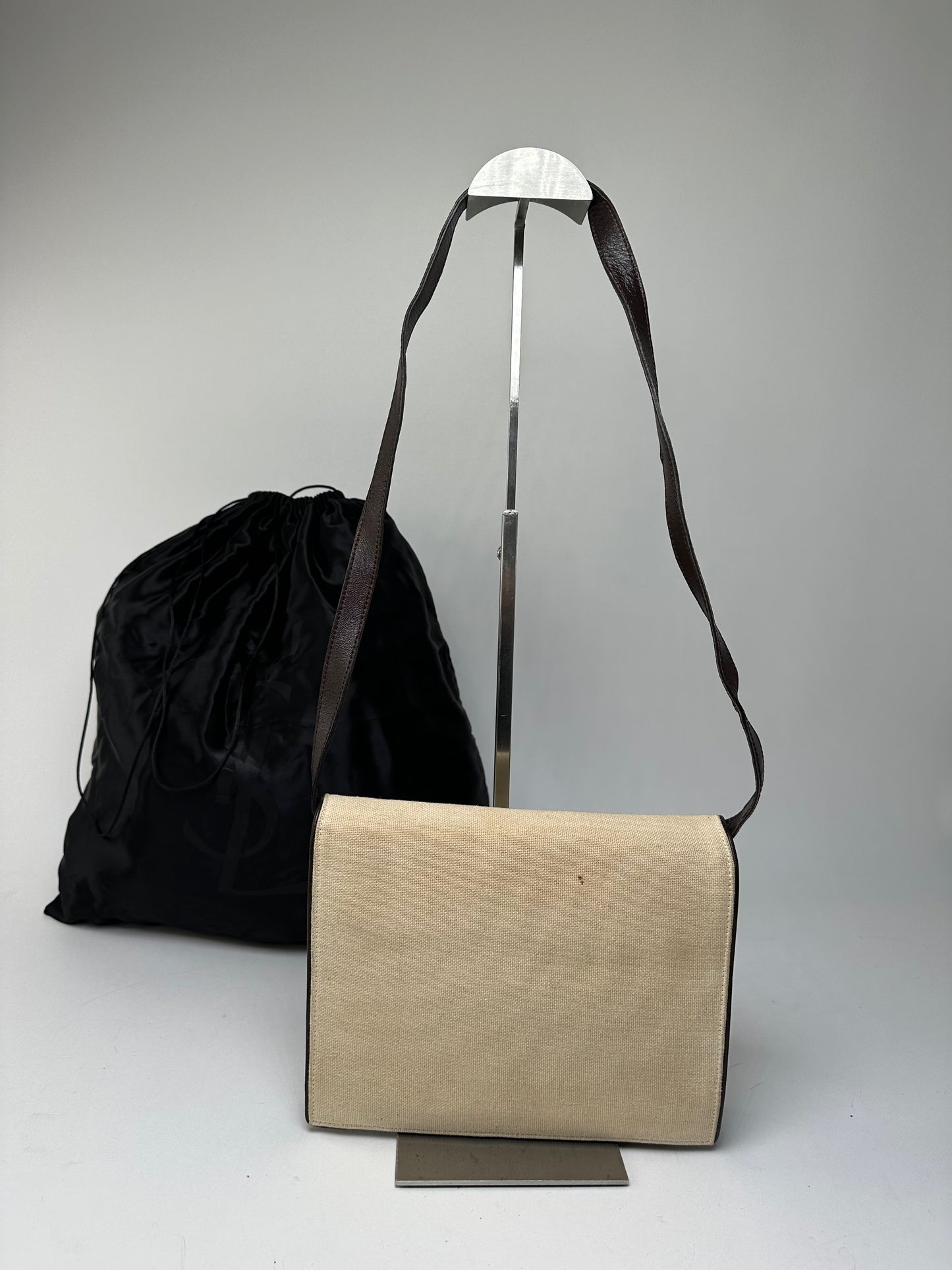 Vintage Yves Saint Laurent Canvas Envelope Shoulder Bag Beige