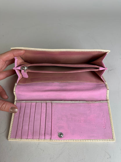 Vintage Dior Trotter Canvas Wallet Cream Pink Silver