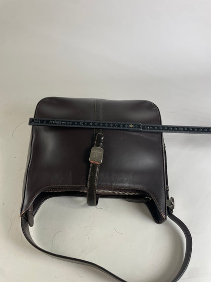 Vintage Courreges Leather Shoulder Bag Dark Brown Silver Buckle