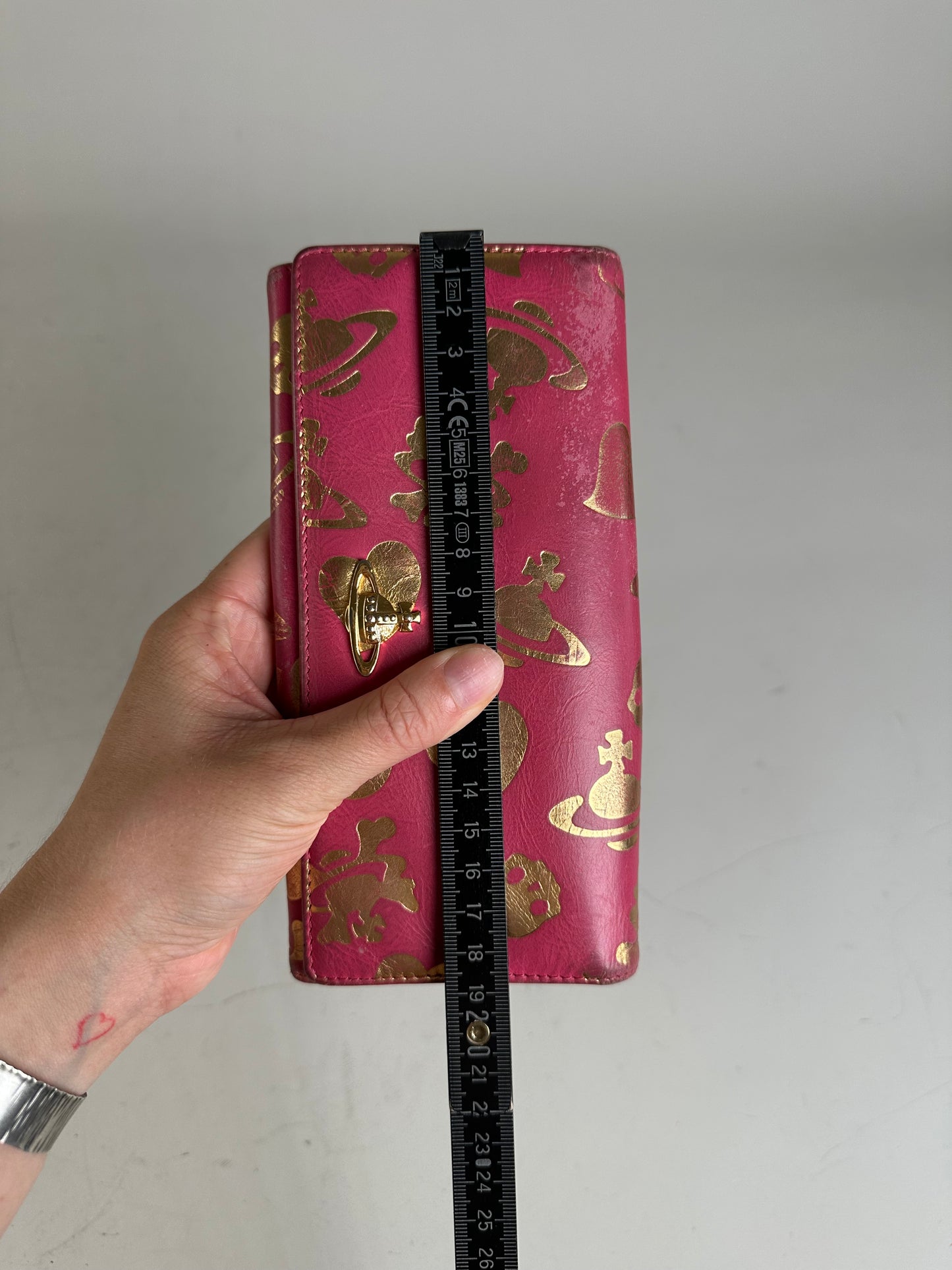 Vintage Vivienne Westwood Printed Leather Wallet Pink Gold