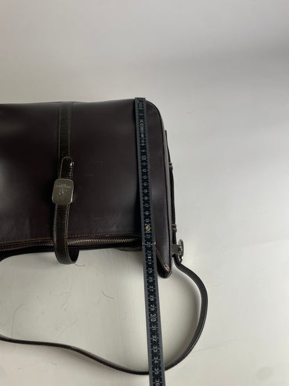 Vintage Courreges Leather Shoulder Bag Dark Brown Silver Buckle