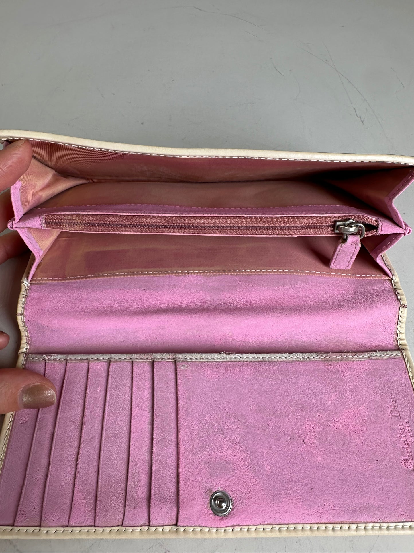 Vintage Dior Trotter Canvas Wallet Cream Pink Silver