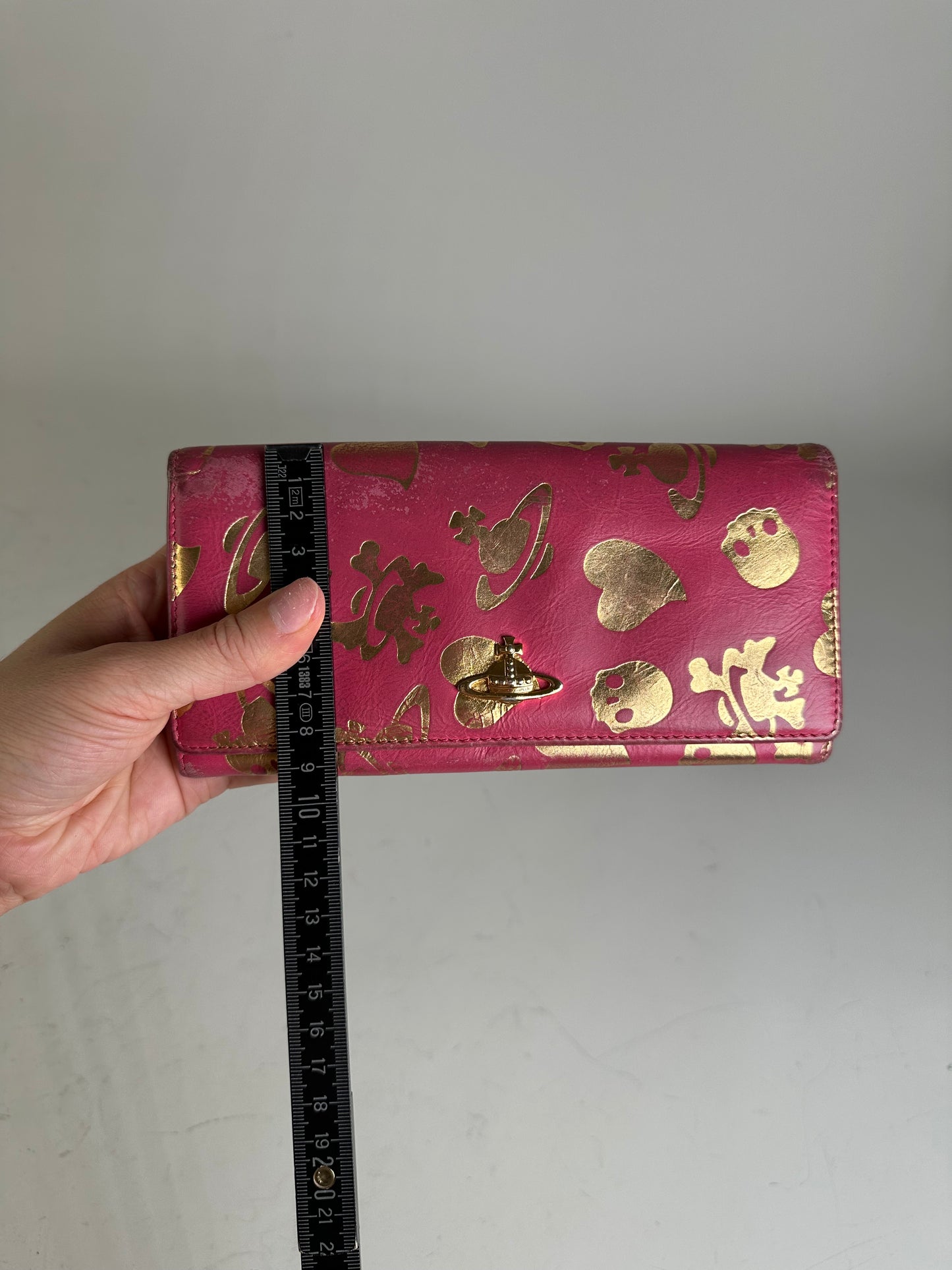 Vintage Vivienne Westwood Printed Leather Wallet Pink Gold