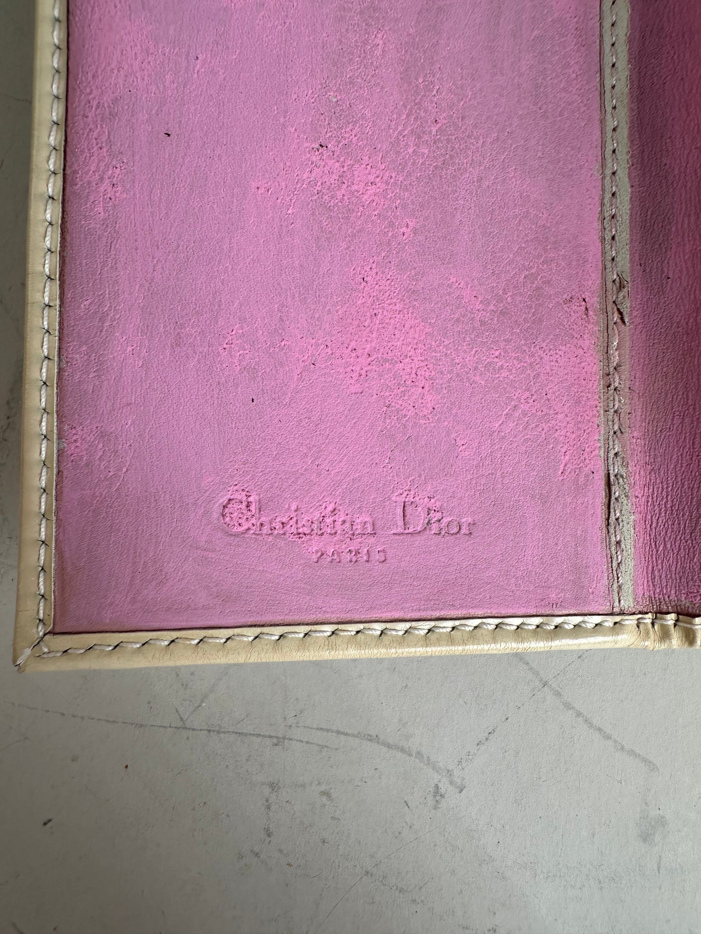 Vintage Dior Trotter Canvas Wallet Cream Pink Silver