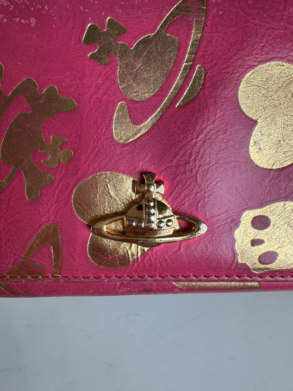 Vintage Vivienne Westwood Printed Leather Wallet Pink Gold