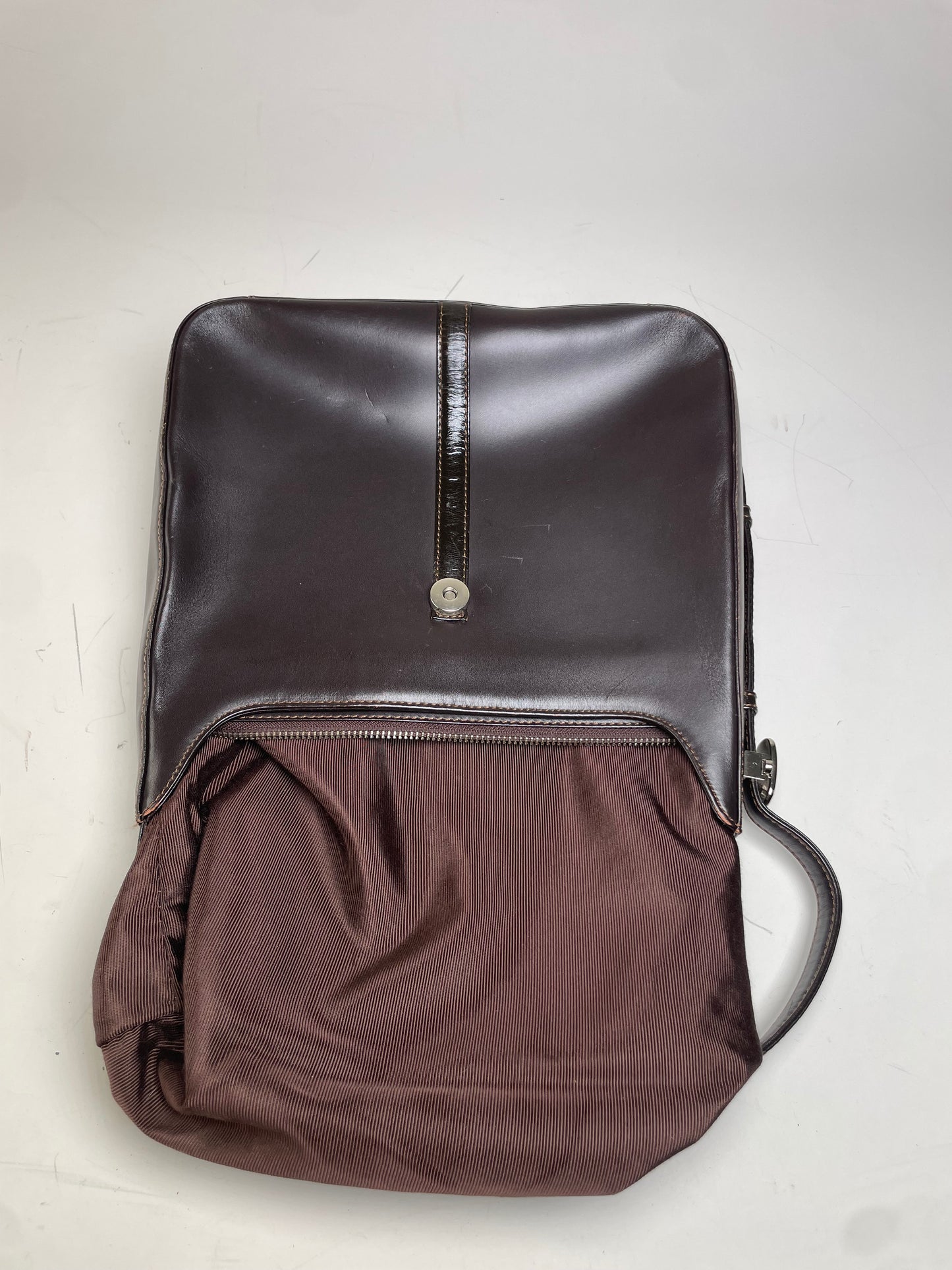 Vintage Courreges Leather Shoulder Bag Dark Brown Silver Buckle