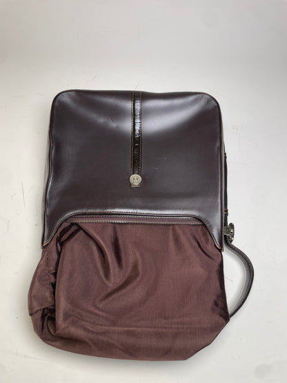 Vintage Courreges Leather Shoulder Bag Dark Brown Silver Buckle