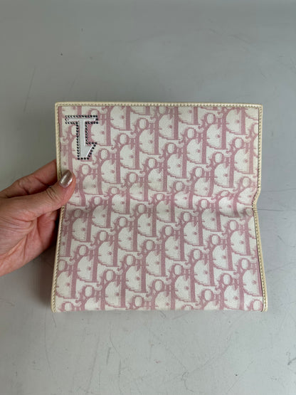 Vintage Dior Trotter Canvas Wallet Cream Pink Silver
