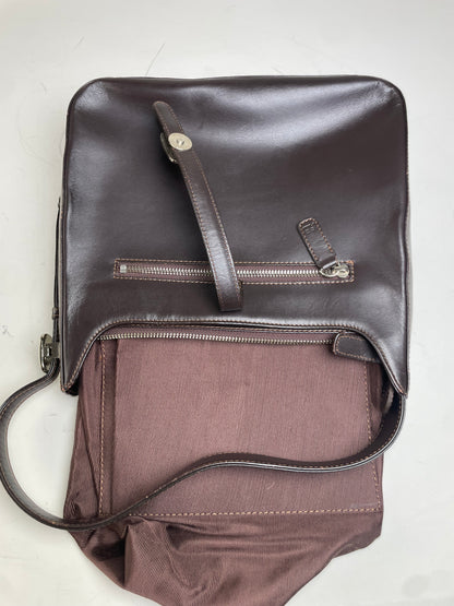 Vintage Courreges Leather Shoulder Bag Dark Brown Silver Buckle