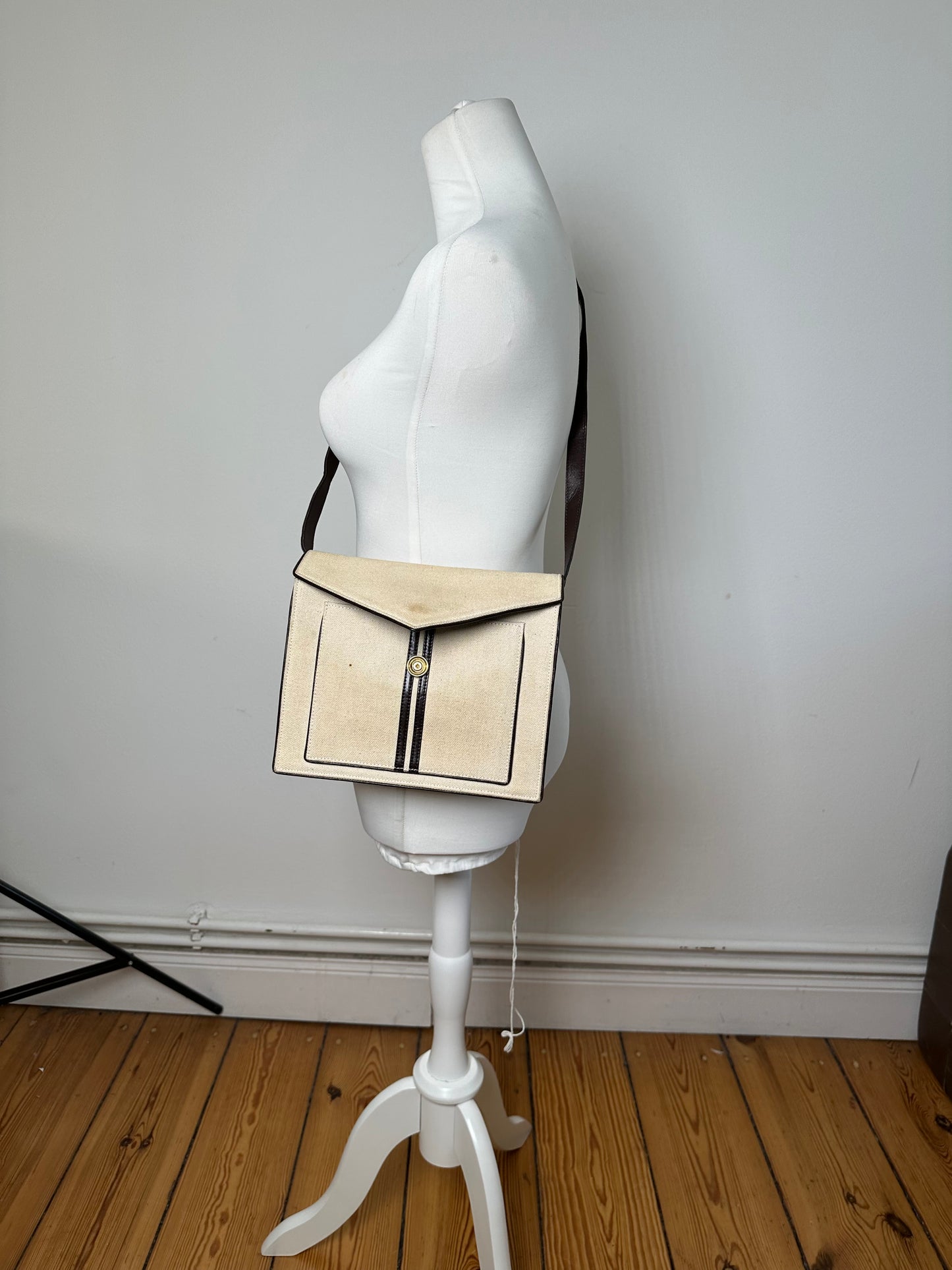 Vintage Yves Saint Laurent Canvas Envelope Shoulder Bag Beige