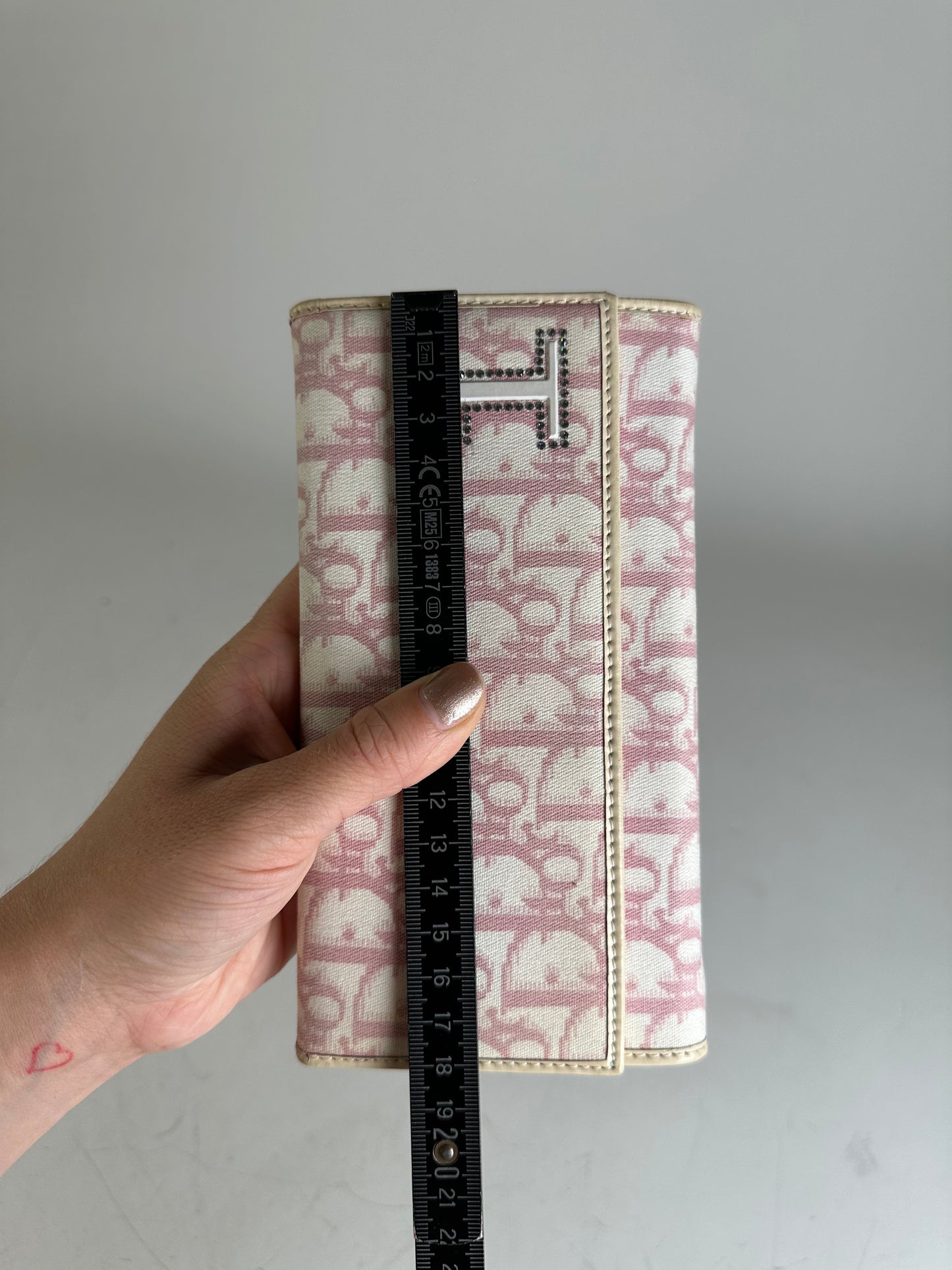 Vintage Dior Trotter Canvas Wallet Cream Pink Silver