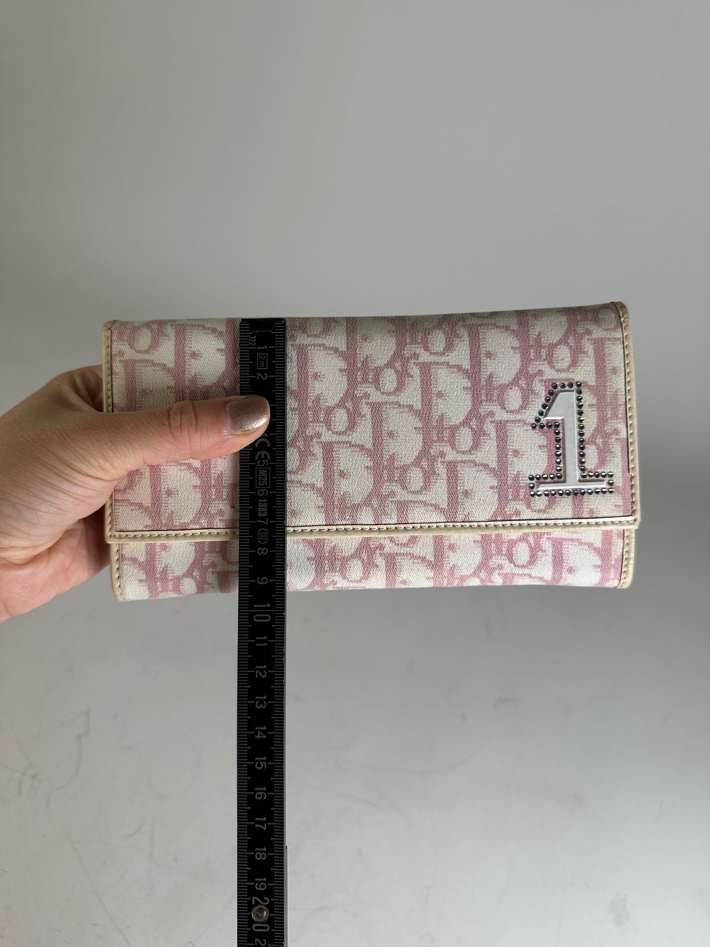 Vintage Dior Trotter Canvas Wallet Cream Pink Silver