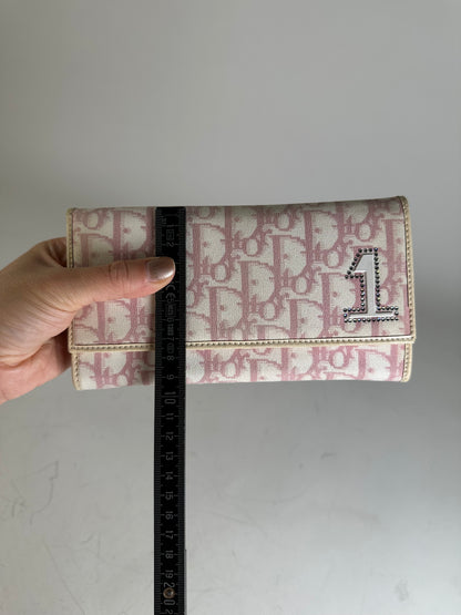 Vintage Dior Trotter Canvas Wallet Cream Pink Silver