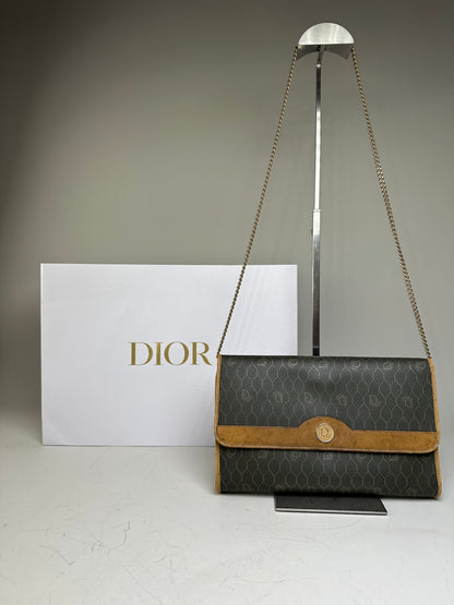 Vintage Dior Hexagonal Logo Canvas Clutch Olive Mustard