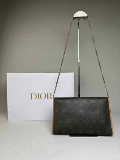 Vintage Dior Hexagonal Logo Canvas Clutch Olive Mustard