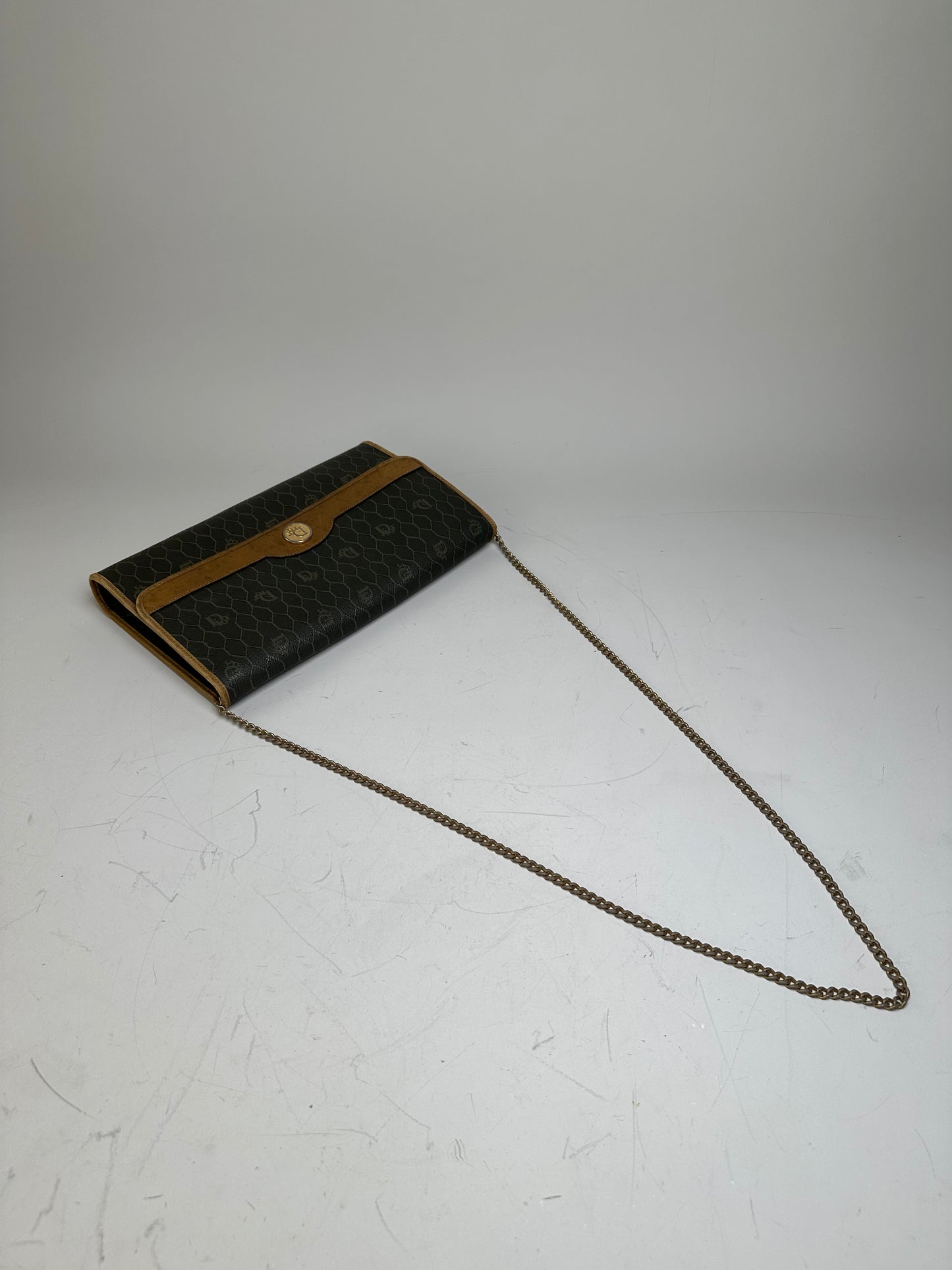 Vintage Dior Hexagonal Logo Canvas Clutch Olive Mustard