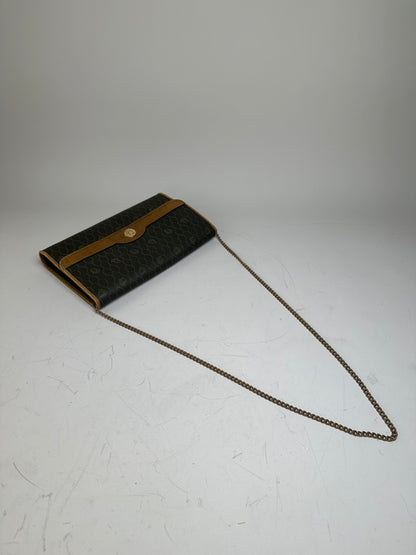 Vintage Dior Hexagonal Logo Canvas Clutch Olive Mustard