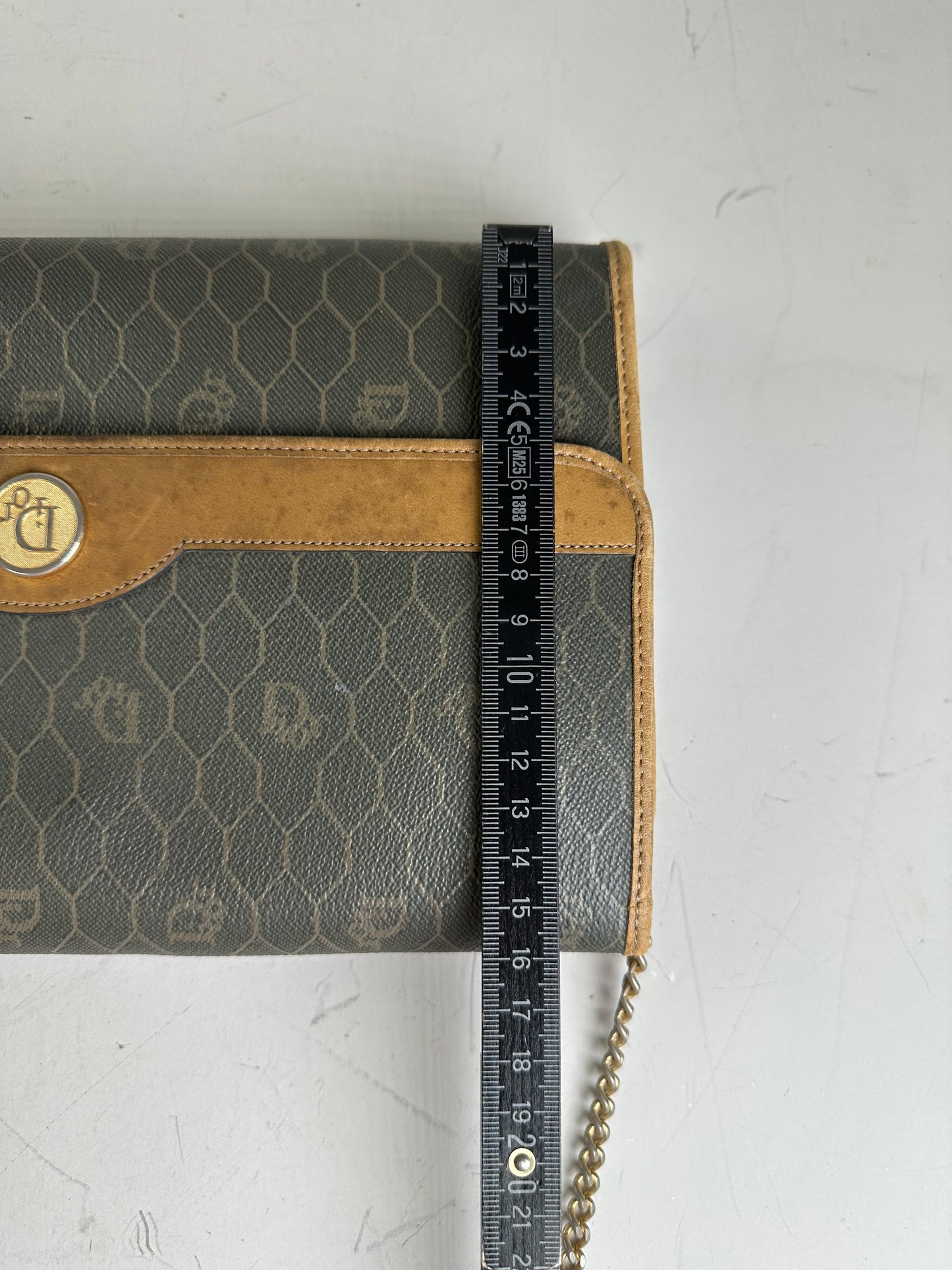 Vintage Dior Hexagonal Logo Canvas Clutch Olive Mustard