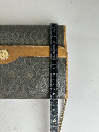 Vintage Dior Hexagonal Logo Canvas Clutch Olive Mustard