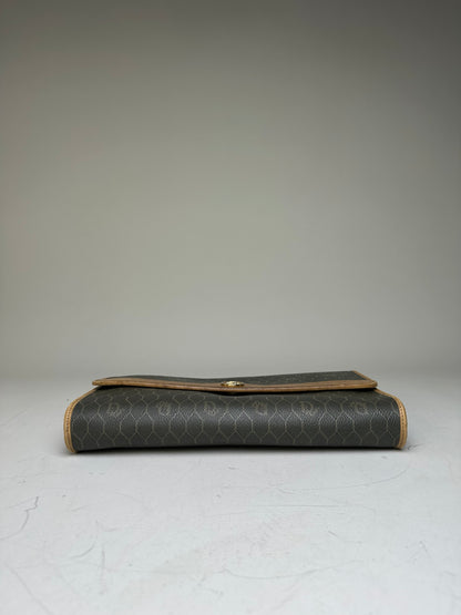 Vintage Dior Hexagonal Logo Canvas Clutch Olive Mustard