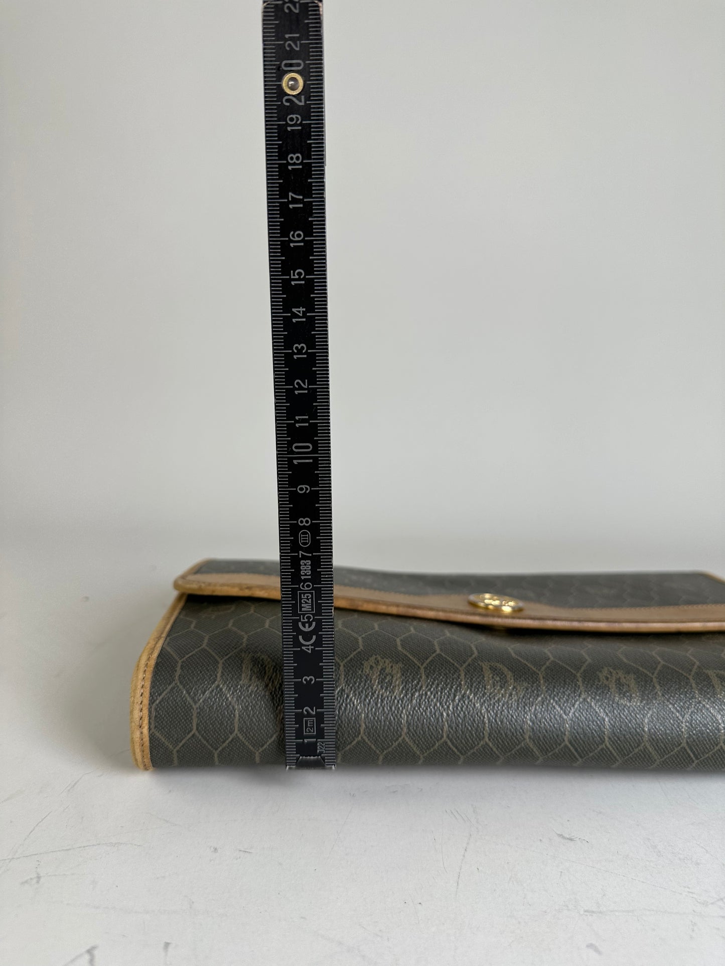 Vintage Dior Hexagonal Logo Canvas Clutch Olive Mustard
