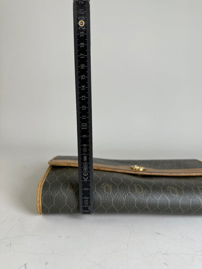 Vintage Dior Hexagonal Logo Canvas Clutch Olive Mustard