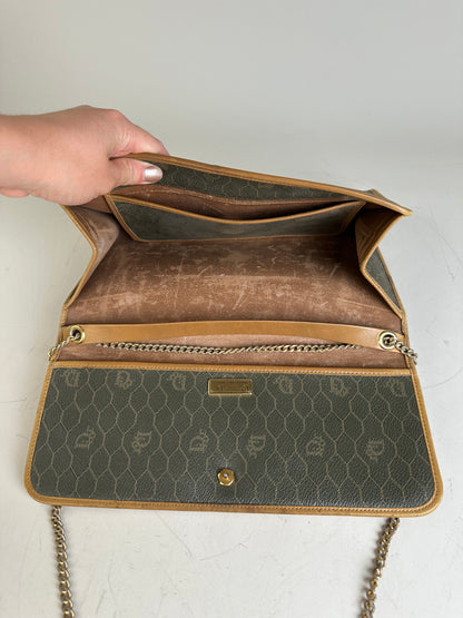 Vintage Dior Hexagonal Logo Canvas Clutch Olive Mustard