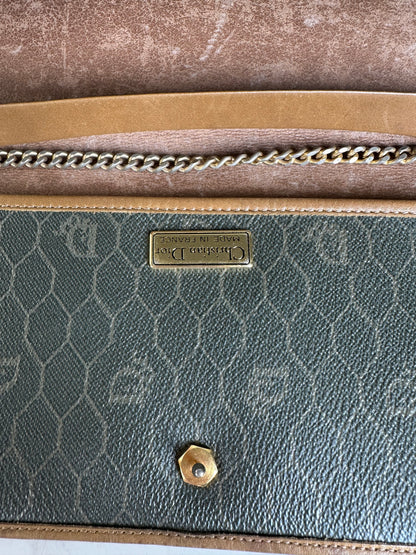 Vintage Dior Hexagonal Logo Canvas Clutch Olive Mustard