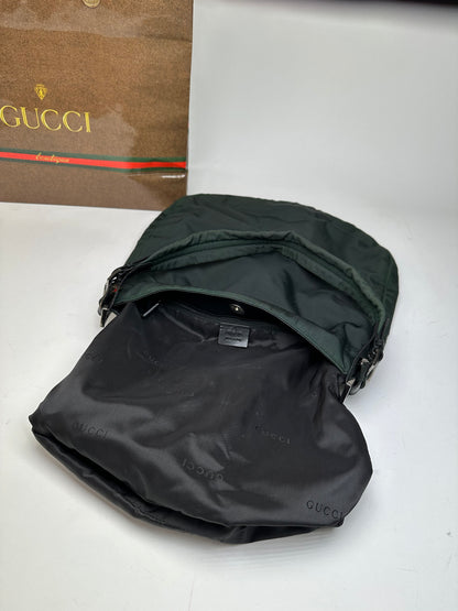 Vintage Gucci Nylon Leather Trim Hobo Shoulder Bag Green