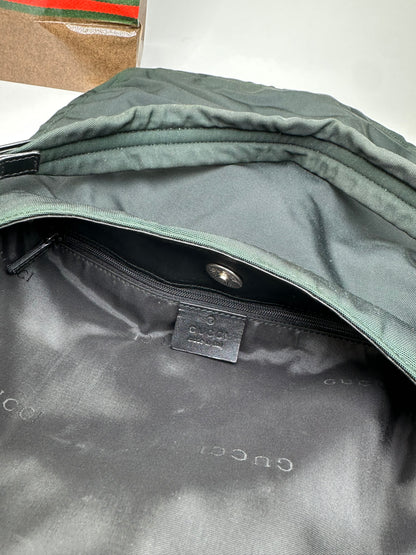 Vintage Gucci Nylon Leather Trim Hobo Shoulder Bag Green