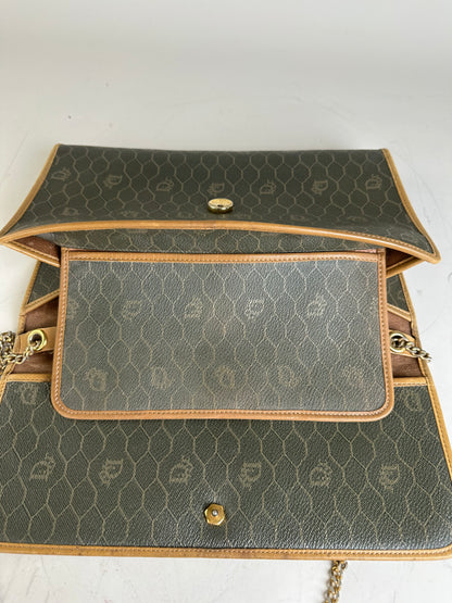 Vintage Dior Hexagonal Logo Canvas Clutch Olive Mustard