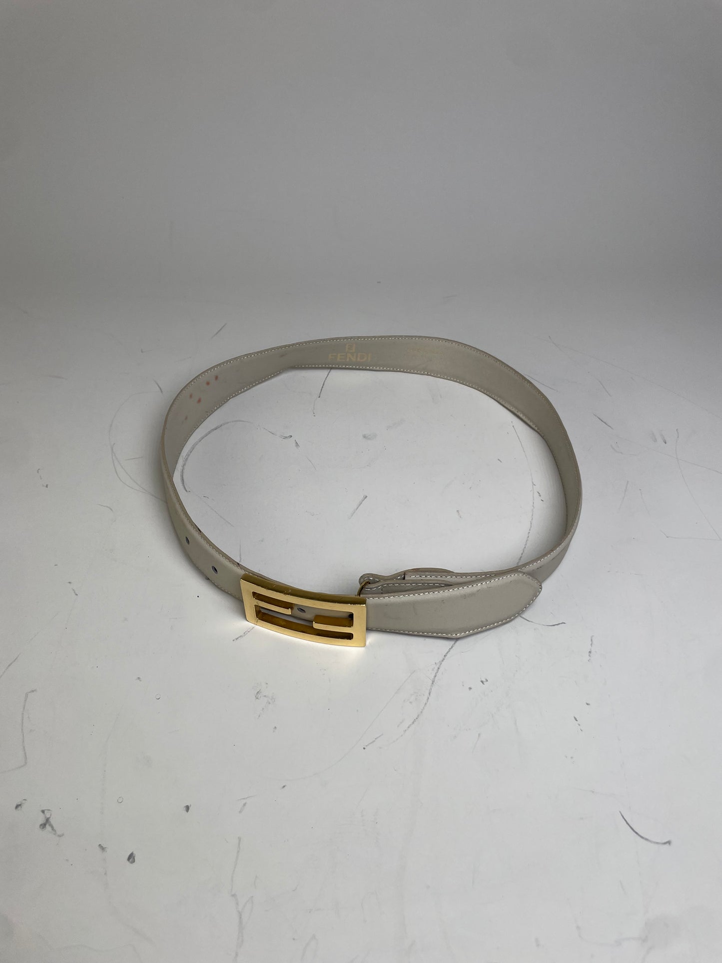 Vintage Fendi Leather F Logo Belt Cream Gold