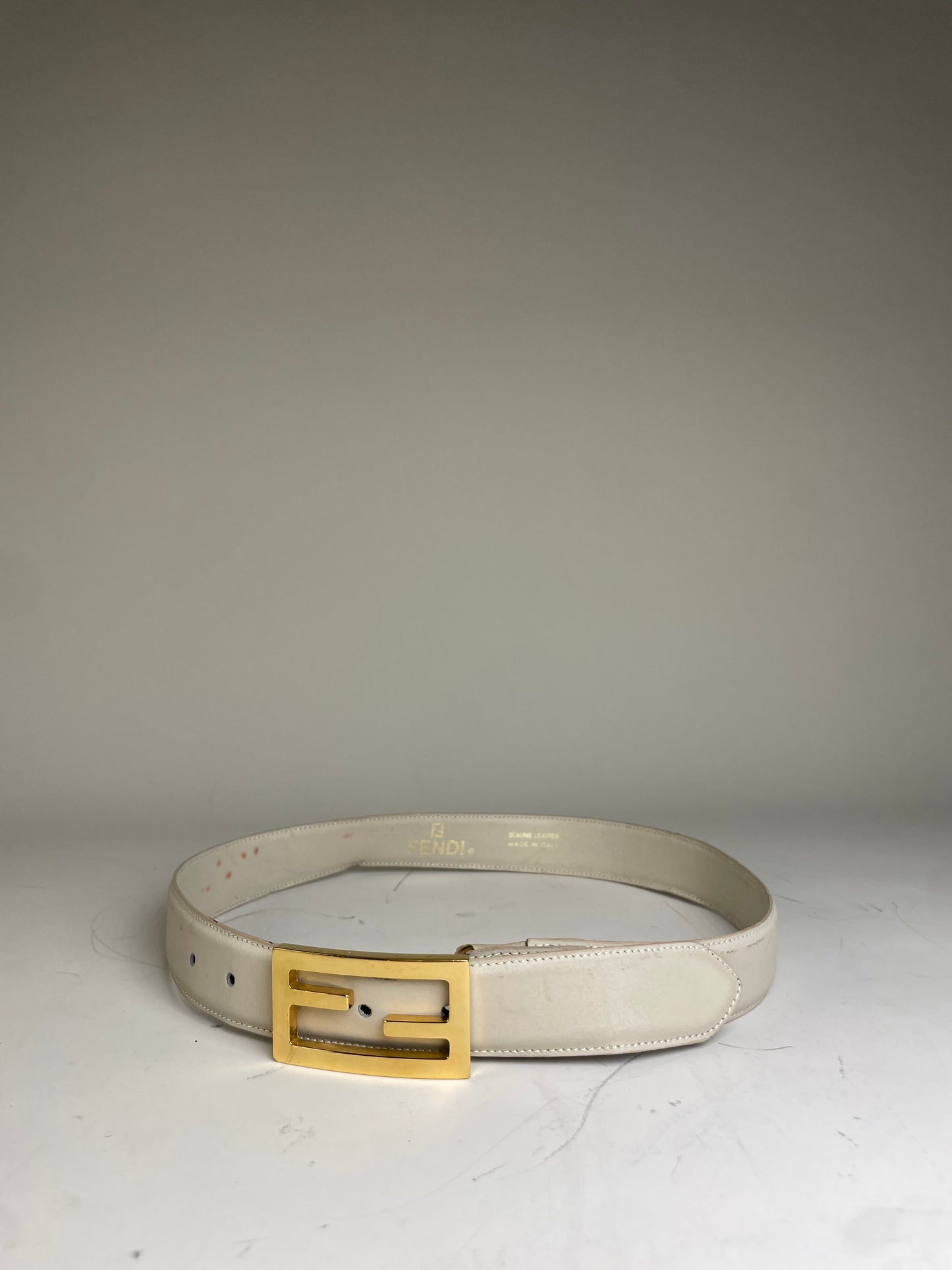 Vintage Fendi Leather F Logo Belt Cream Gold