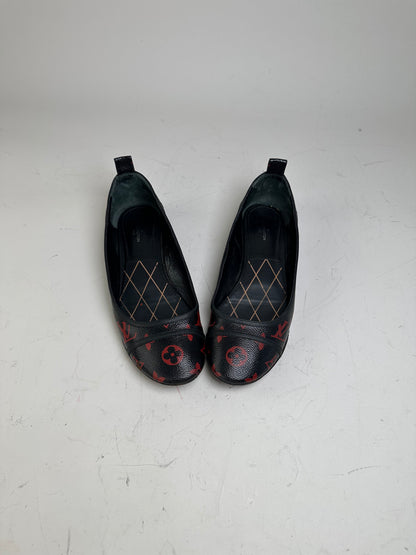 Vintage Louis Vuitton Monogram Canvas Ballerina Flats Black Red EU38.5