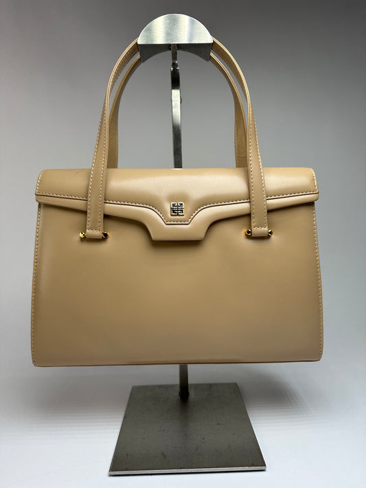 Vintage Givenchy Structured Leather Top-Handle Bag Beige Gold